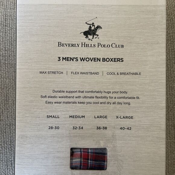 Beverly Hills Polo Club Men's Woven Boxers Soft Cotton 3 Pack Size Small NEW - Picture 4 of 4